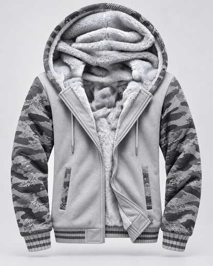 Men's Fleece Zip Up Hoodie Jacket - Hooded Contrast Sleeve