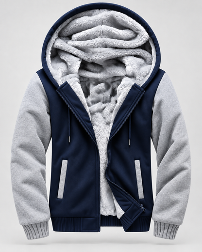 Men's Fleece Zip Up Hoodie Jacket - Hooded Contrast Sleeve