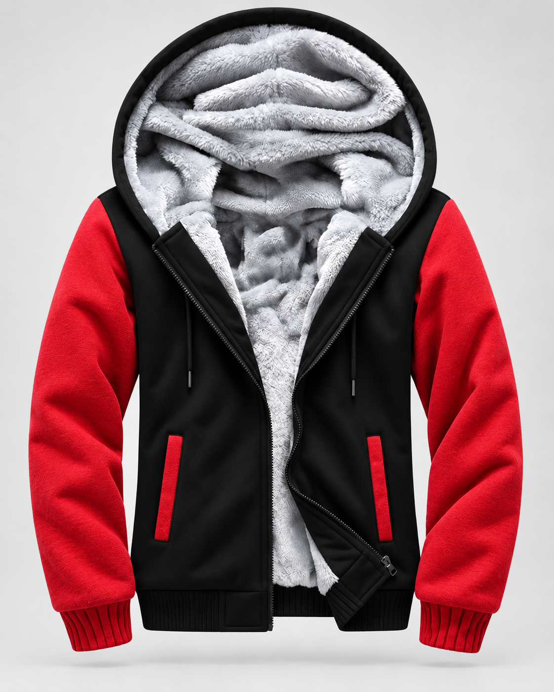 Men's Fleece Zip Up Hoodie Jacket - Hooded Contrast Sleeve