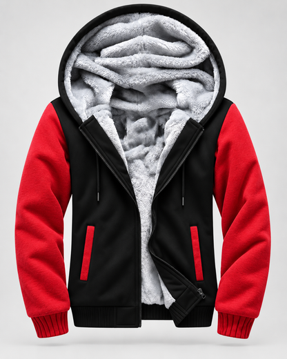 Men's Fleece Zip Up Hoodie Jacket - Hooded Contrast Sleeve