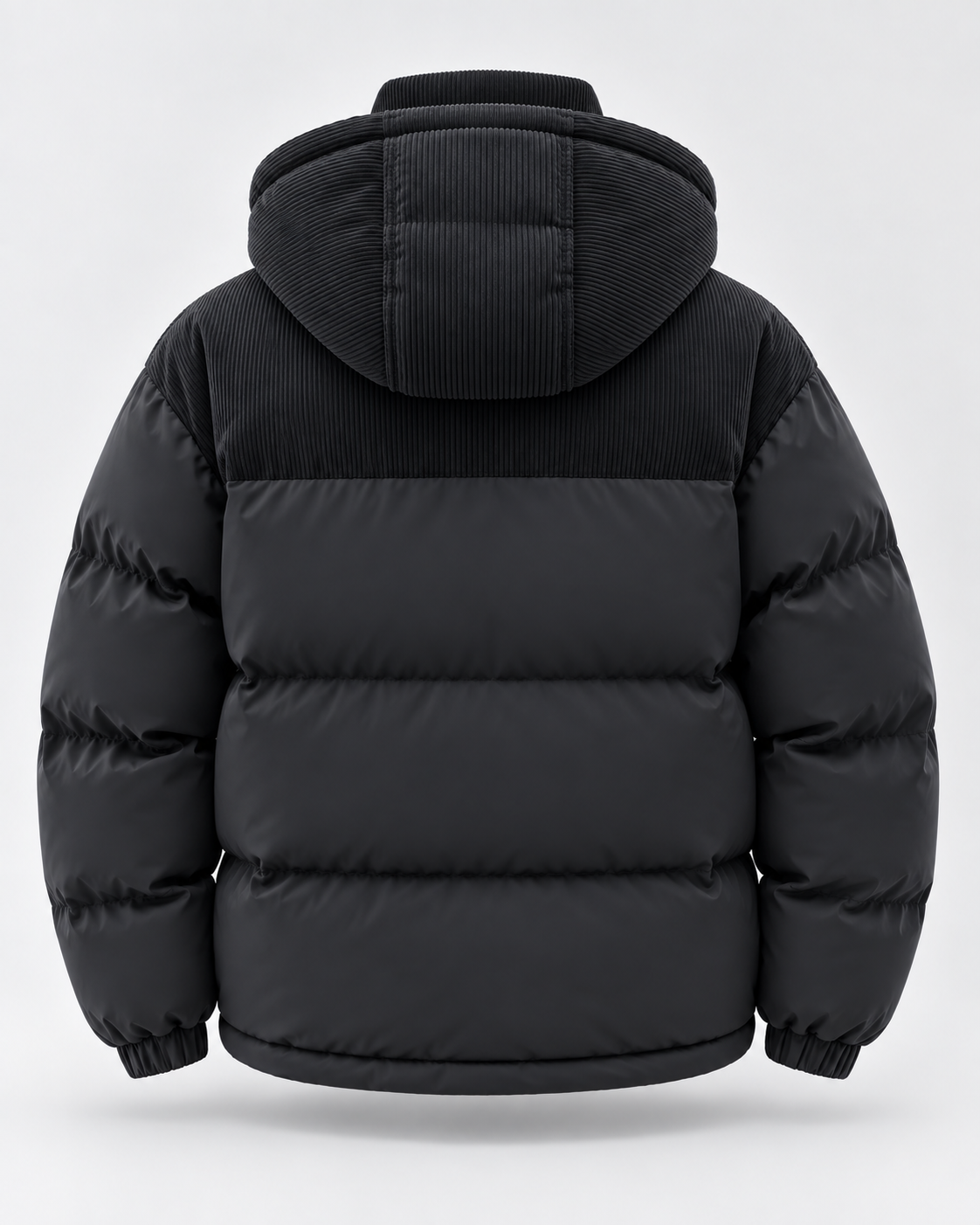 Men's Puffer Jacket - Hooded Corduroy Panel