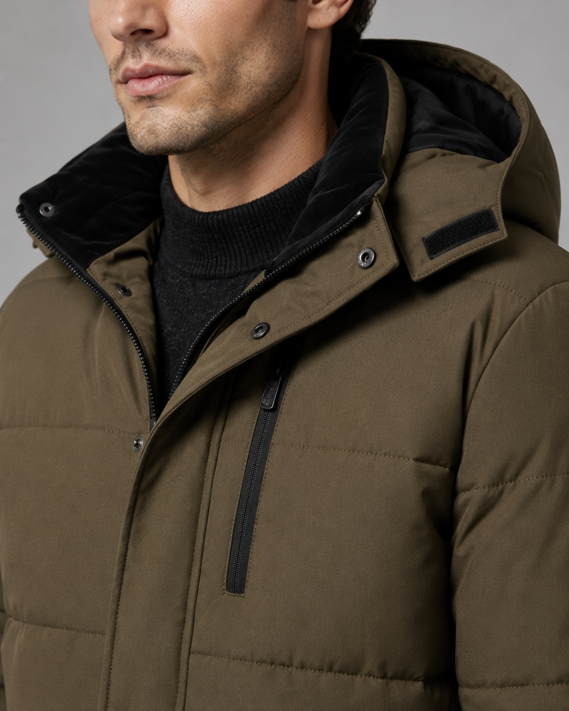 Men's Puffer Jacket - Hooded Plush Lined