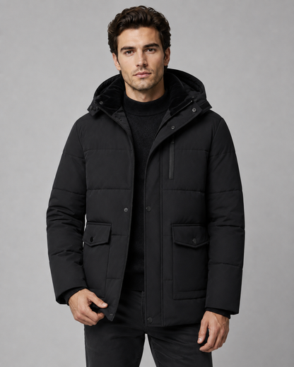 Men's Puffer Jacket - Hooded Plush Lined