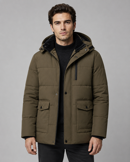 Men's Puffer Jacket - Hooded Plush Lined