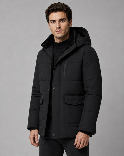 Men's Puffer Jacket - Hooded Plush Lined