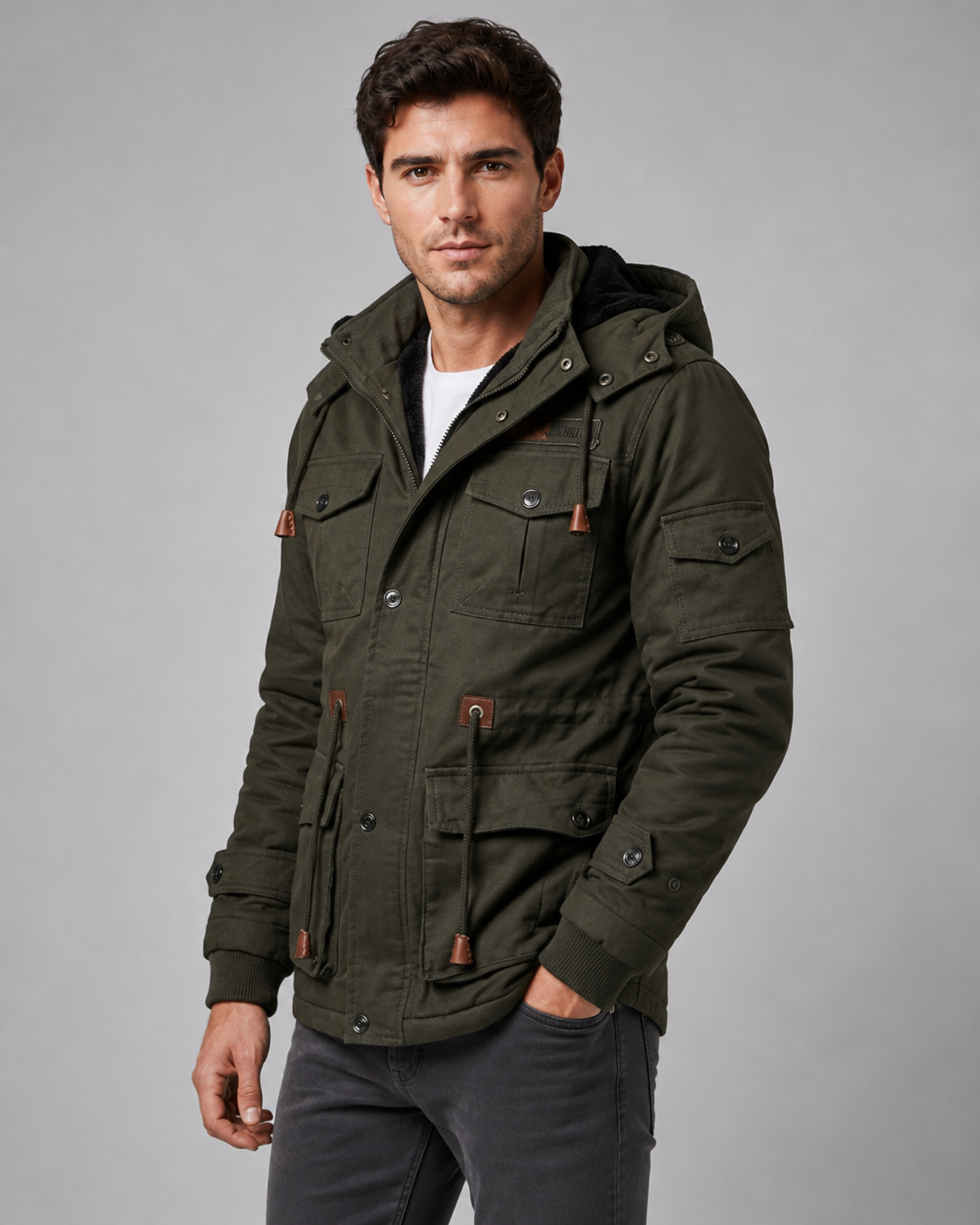 Men's Winter Parka - Hooded Multi Pocket