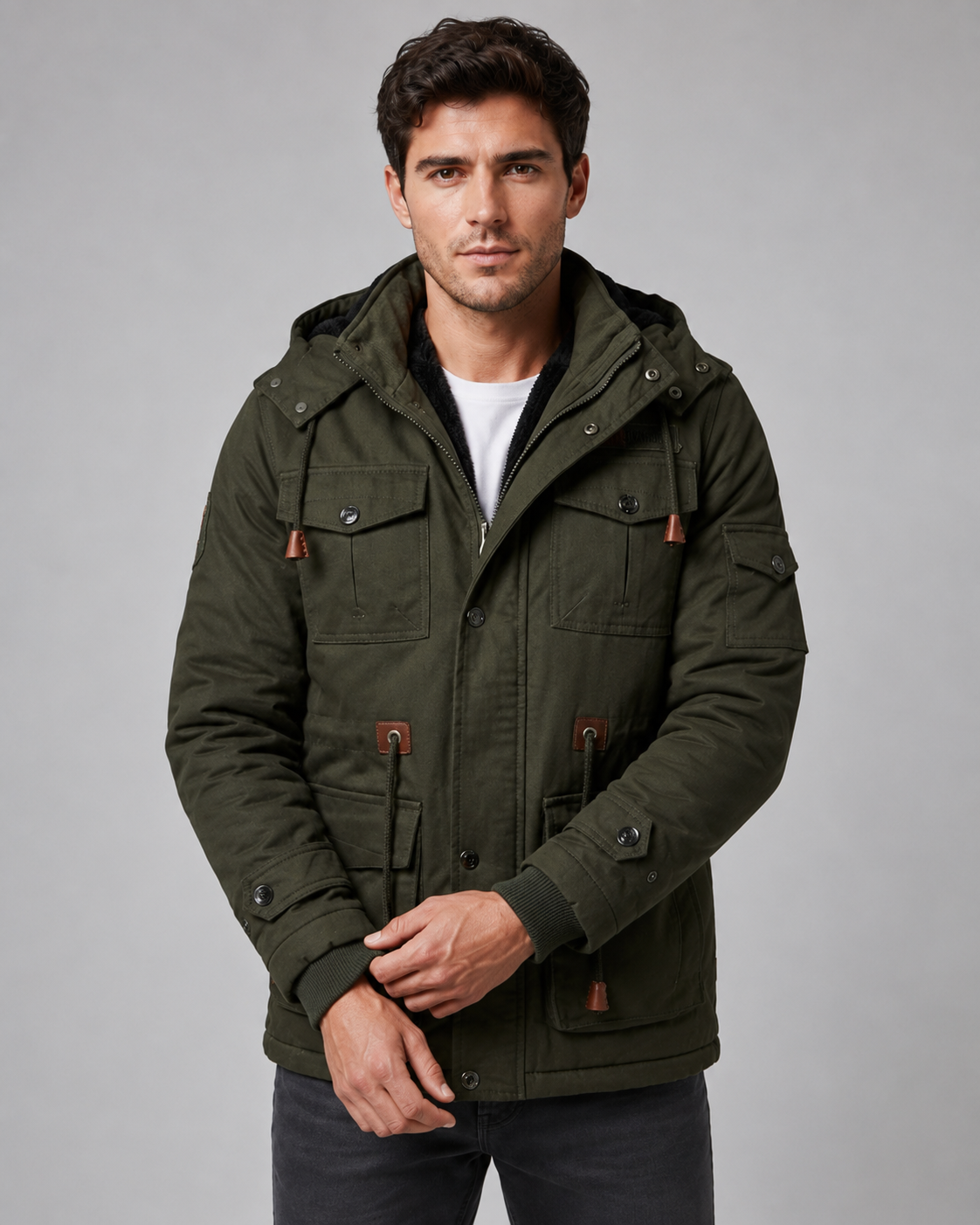 Men's Winter Parka - Hooded Multi Pocket