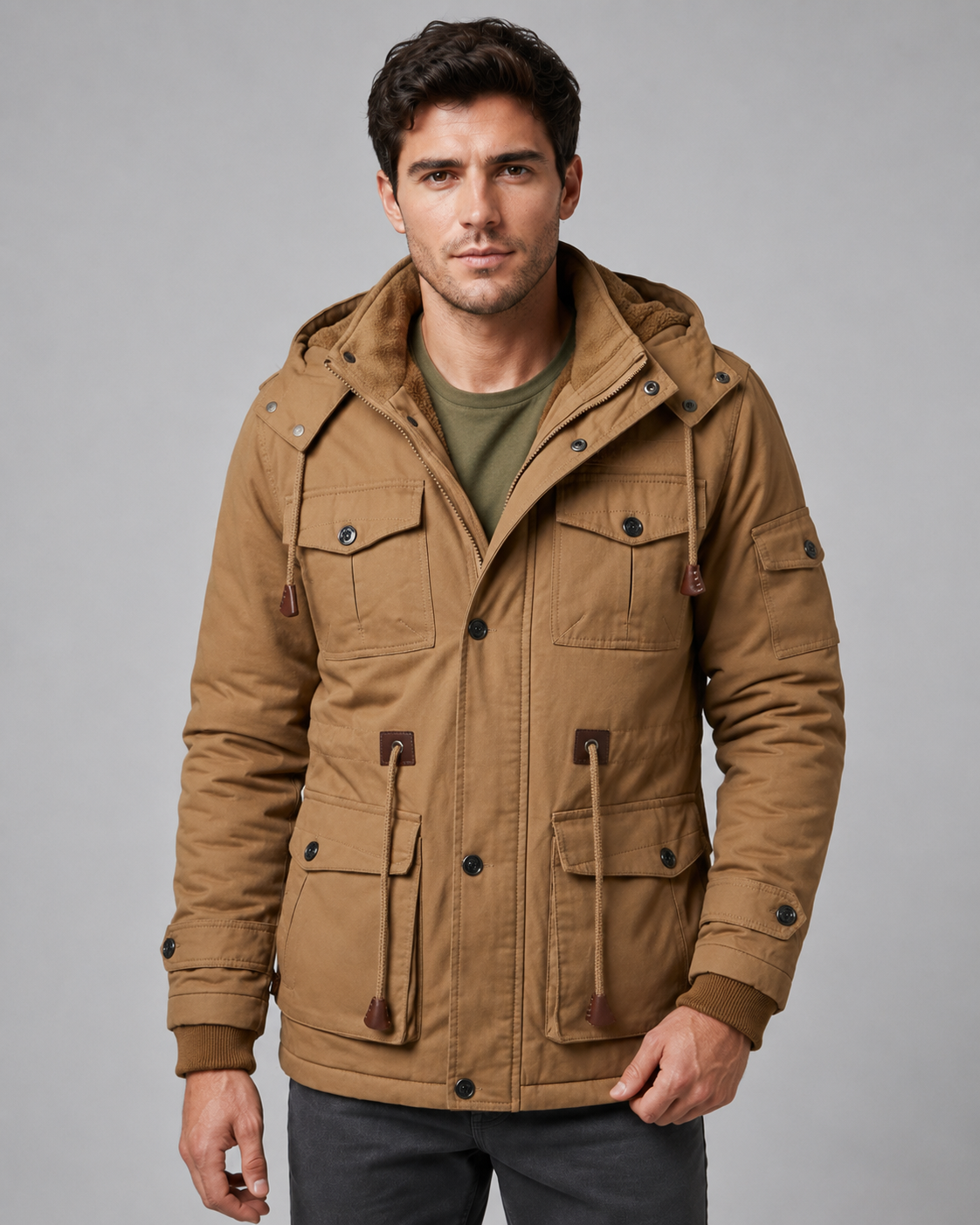 Men's Winter Parka - Hooded Multi Pocket