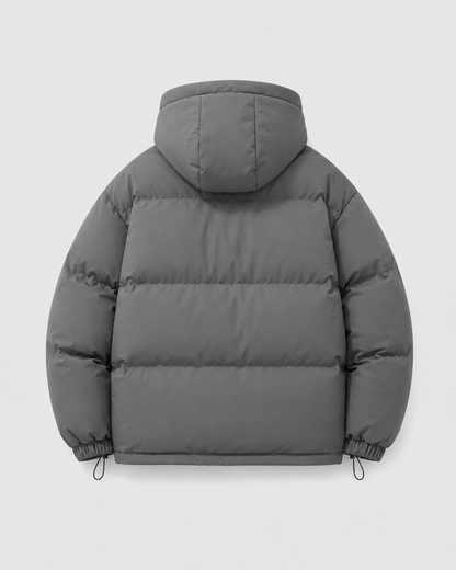 Men's Winter Puffer Jacket - Hooded Drawstring Hem