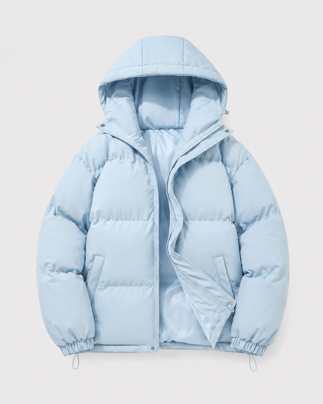 Men's Winter Puffer Jacket - Hooded Drawstring Hem