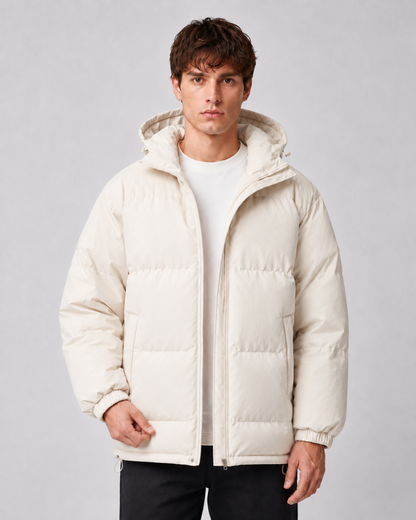 Men's Winter Puffer Jacket - Hooded High Neck