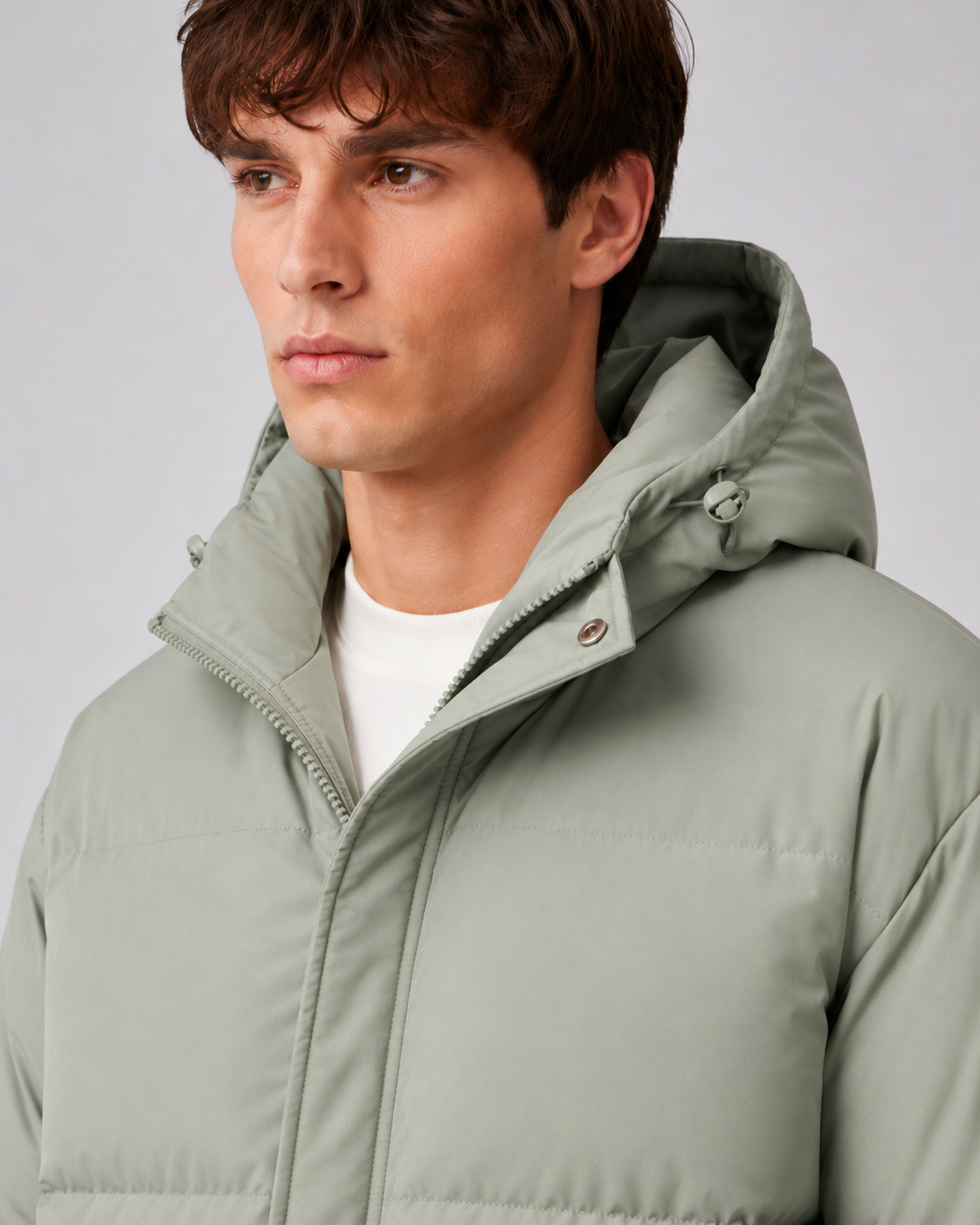 Men's Winter Puffer Jacket - Hooded High Neck