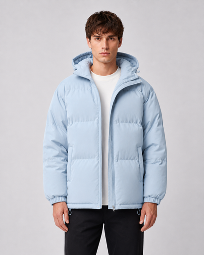 Men's Winter Puffer Jacket - Hooded High Neck
