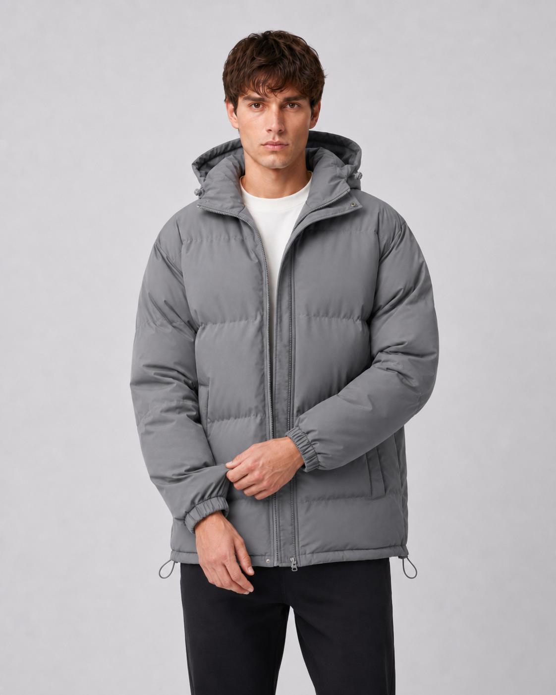 Men's Winter Puffer Jacket - Hooded High Neck