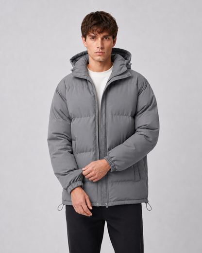 Men's Winter Puffer Jacket - Hooded High Neck