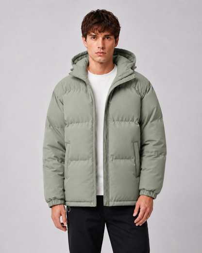 Men's Winter Puffer Jacket - Hooded High Neck