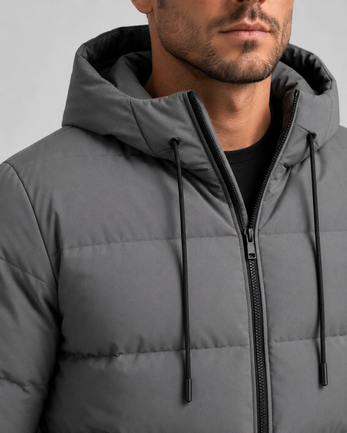 Men's Winter Puffer Jacket - Hooded Zip Pockets