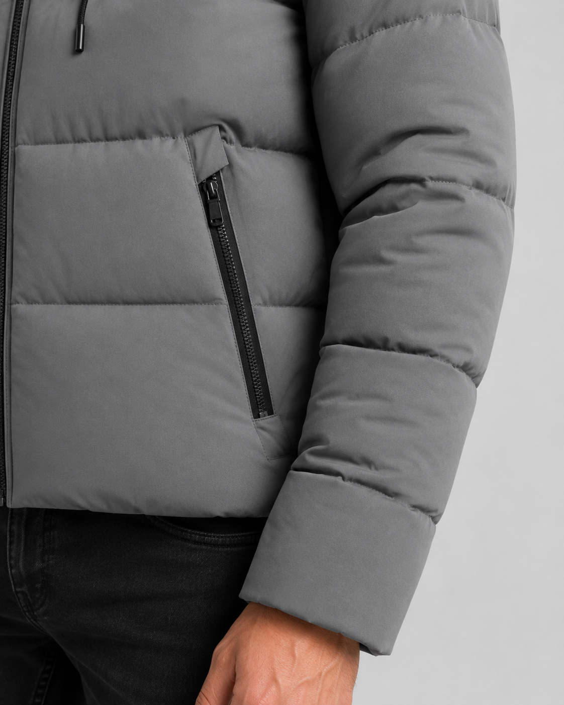 Men's Winter Puffer Jacket - Hooded Zip Pockets