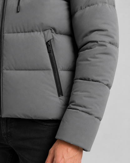 Men's Winter Puffer Jacket - Hooded Zip Pockets