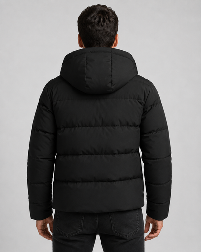 Men's Winter Puffer Jacket - Hooded Zip Pockets