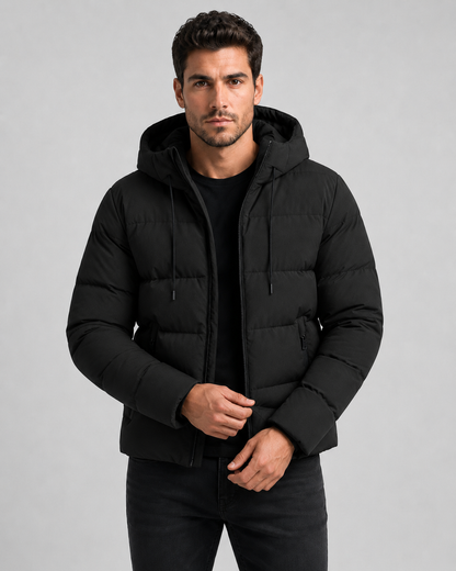 Men's Winter Puffer Jacket - Hooded Zip Pockets