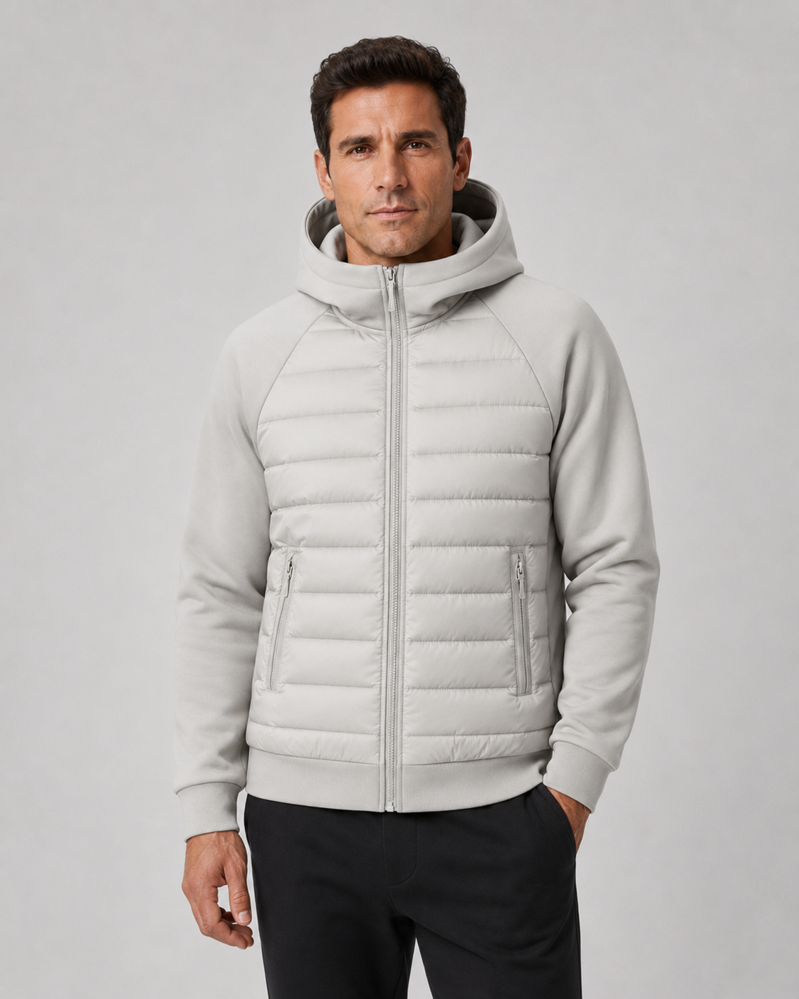 Men's Quilted Jacket - Hybrid Hooded Design