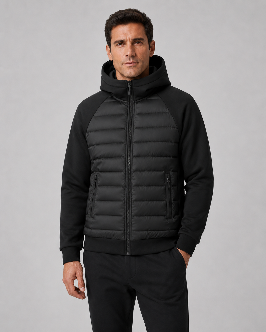 Men's Quilted Jacket - Hybrid Hooded Design