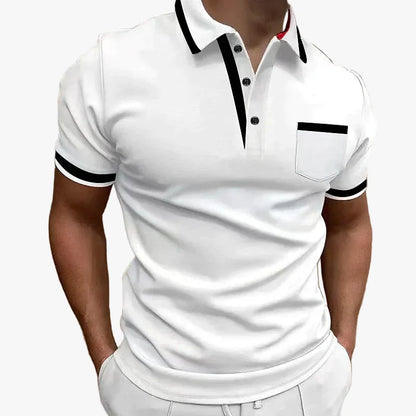 Men's Knit Polo Shirt with Classic Button Placket and Chest Pocket