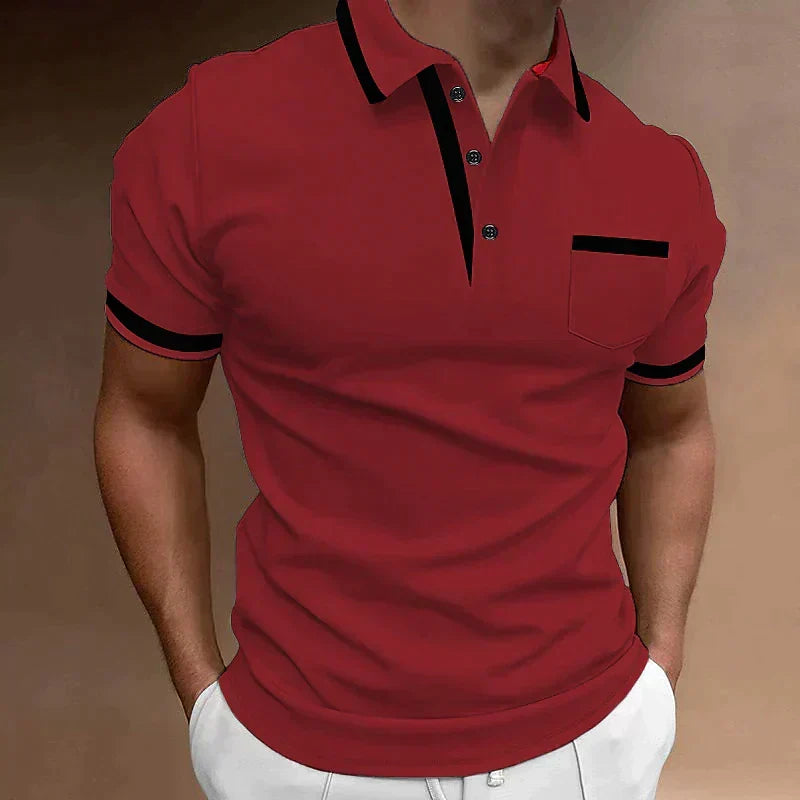 Men's Knit Polo Shirt with Classic Button Placket and Chest Pocket