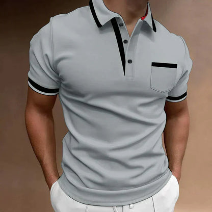 Men's Knit Polo Shirt with Classic Button Placket and Chest Pocket
