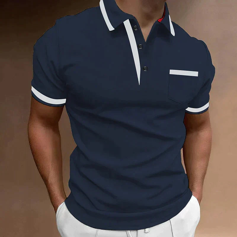 Men's Knit Polo Shirt with Classic Button Placket and Chest Pocket