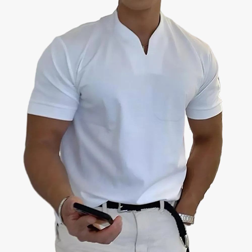 Men's Knit Polo Shirt with Stylish Notch Neck and Chest Pocket Detail
