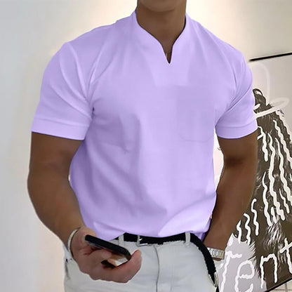 Men's Knit Polo Shirt with Stylish Notch Neck and Chest Pocket Detail