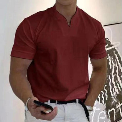 Men's Knit Polo Shirt with Stylish Notch Neck and Chest Pocket Detail