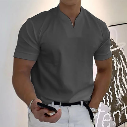 Men's Knit Polo Shirt with Stylish Notch Neck and Chest Pocket Detail
