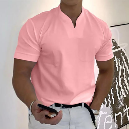 Men's Knit Polo Shirt with Stylish Notch Neck and Chest Pocket Detail