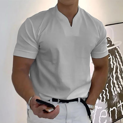 Men's Knit Polo Shirt with Stylish Notch Neck and Chest Pocket Detail