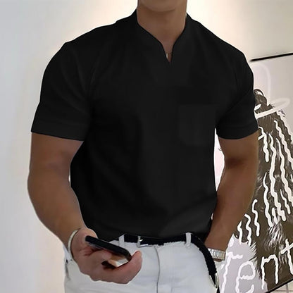 Men's Knit Polo Shirt with Stylish Notch Neck and Chest Pocket Detail