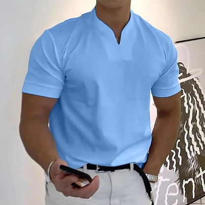 Men's Knit Polo Shirt with Stylish Notch Neck and Chest Pocket Detail