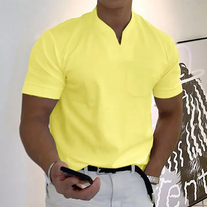 Men's Knit Polo Shirt with Stylish Notch Neck and Chest Pocket Detail