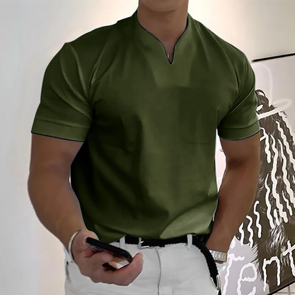 Men's Knit Polo Shirt with Stylish Notch Neck and Chest Pocket Detail