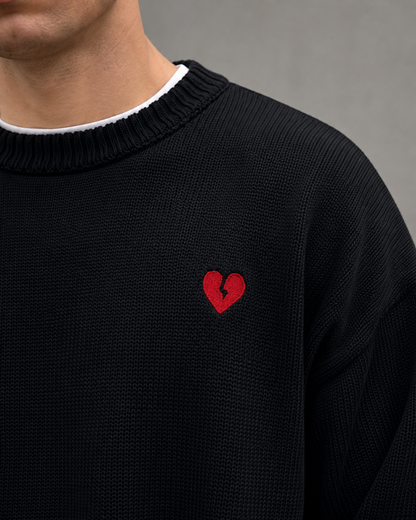 Men's Graphic Knit Sweater - Broken Heart Crew Neck Pullover