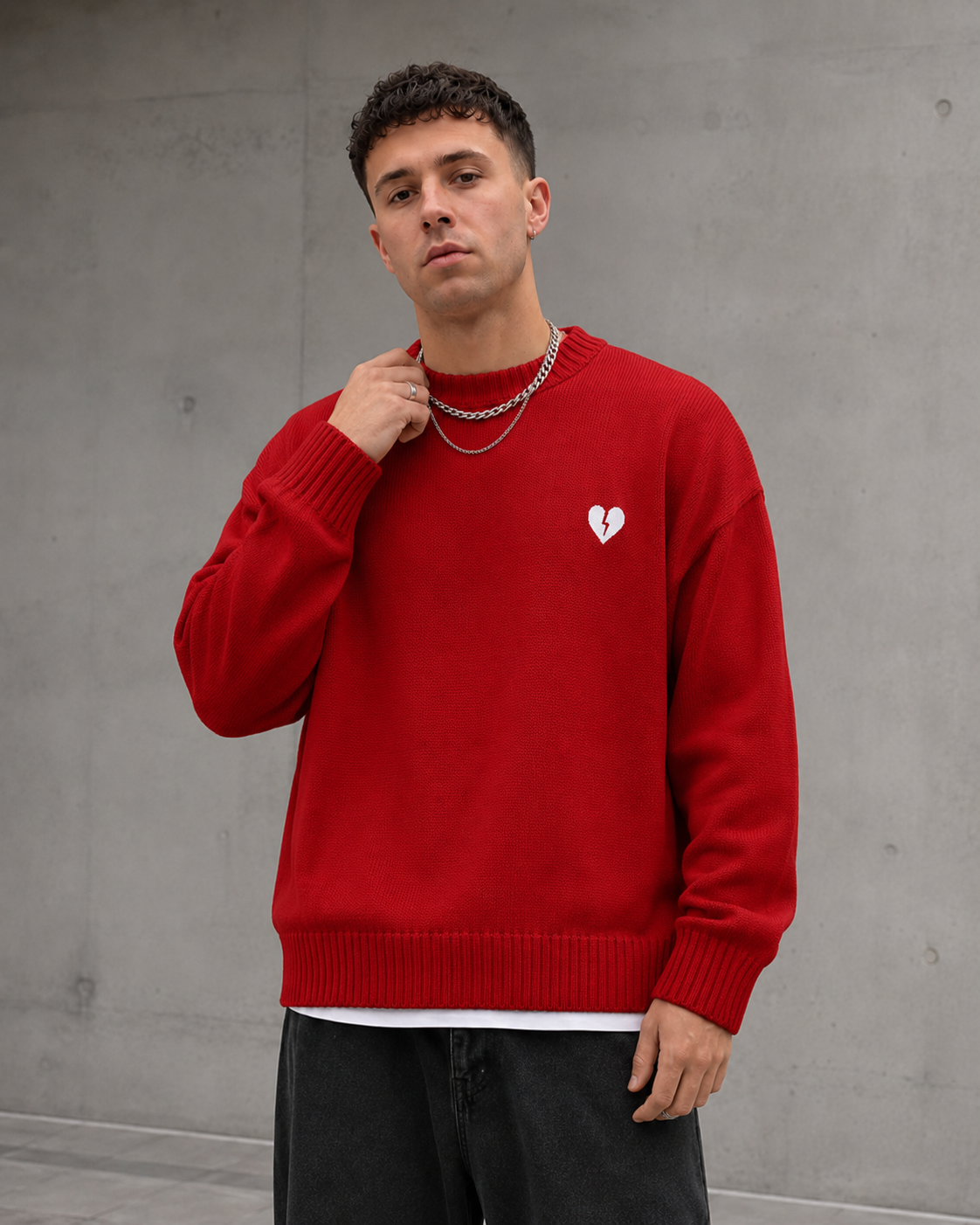 Men's Graphic Knit Sweater - Broken Heart Crew Neck Pullover
