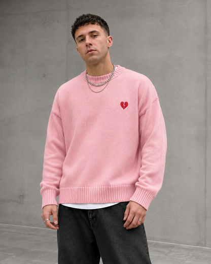 Men's Graphic Knit Sweater - Broken Heart Crew Neck Pullover