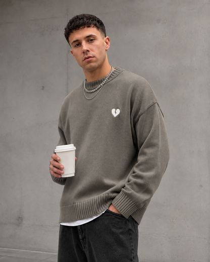 Men's Graphic Knit Sweater - Broken Heart Crew Neck Pullover