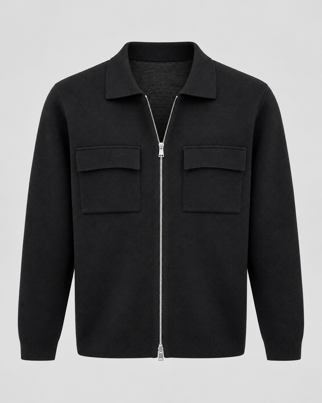 Men's Knit Jacket - Zip Up Shirt Collar