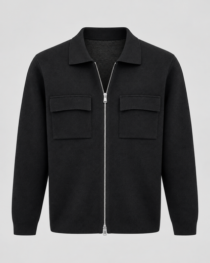 Men's Knit Jacket - Zip Up Shirt Collar