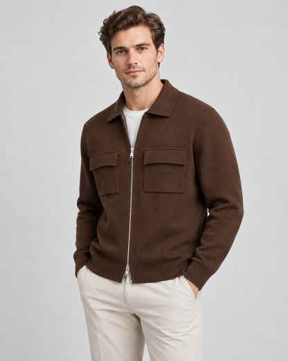 Men's Knit Jacket - Zip Up Shirt Collar