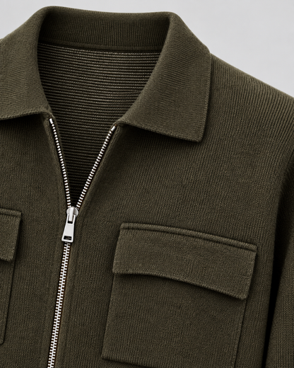 Men's Knit Jacket - Zip Up Shirt Collar