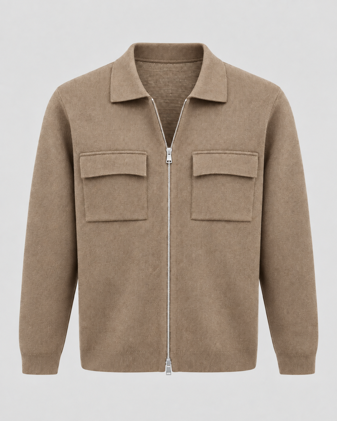 Men's Knit Jacket - Zip Up Shirt Collar